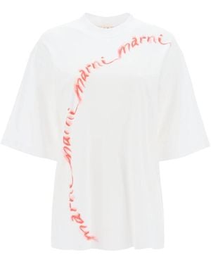 Marni Logo Printed Oversized T-Shirt - White