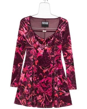 Versace Jeans Couture Floral-Print Velvet Mini Dress - Red