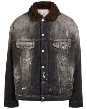Acne Studios Washed Paint Splattered Faux Shearling Denim Jacket - Black