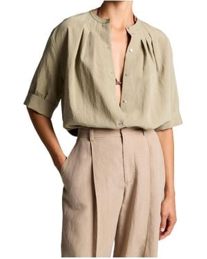 Vince A-Line Pleated Button-Down Shirt - Natural