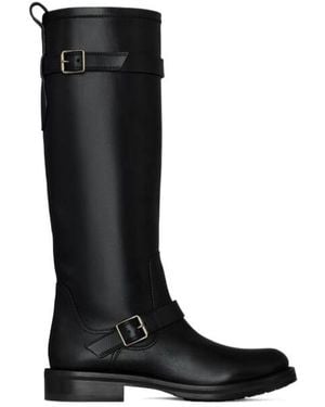 Saint Laurent River Round Toe Buckled Boots - Black