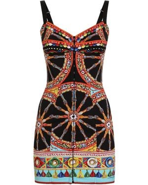 Dolce & Gabbana Carretto-Printed Mini Charmeuse Dress - Red