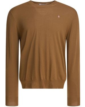 McQueen Skull Embroidered Crewneck Jumper - Brown