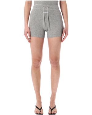 Marine Serre Light Ribbed Jersey Drawstring-Waist Mini Shorts - Gray