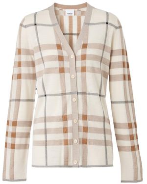 Burberry Check-Pattern Cardigan - Natural