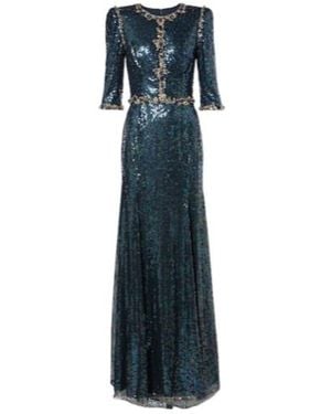 Jenny Packham Pretty Thing Embellished Sequined Gown - Blue