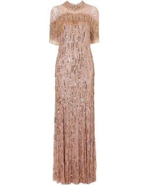 Jenny Packham Cape-Detailed Sequin-Embellished Gown - Multicolor