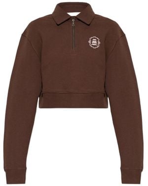 Palm Angels Cropped Half-Zip Polo Sweatshirt - Brown