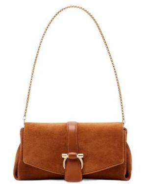 Ferragamo Flap Small Suede Shoulder Bag - Brown