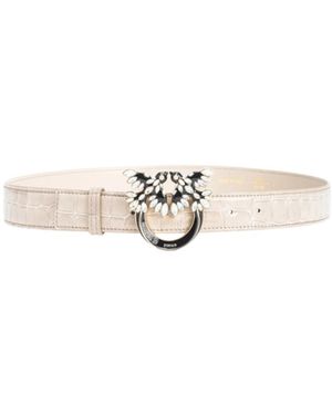 Pinko Galleria 3Cm Shiny Croc-Print Belt With Love Birds Buckle - White