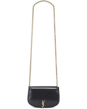 Saint Laurent Logo Plaque Foldover Top Mini Clutch Bag - White