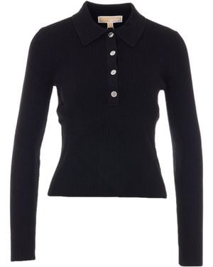 MICHAEL Michael Kors Long Sleeved Knitted Polo Shirt - Blue