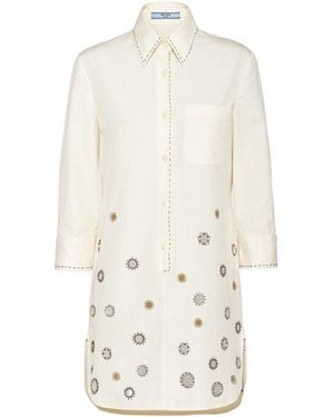 Prada Appliqué-Detailed Button-Up Shirtdress - White
