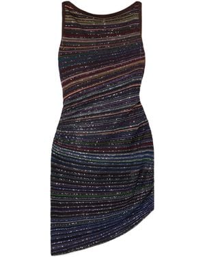 Missoni Asymmetric Sequin-Embellished Striped Metallic Crochet-Knit Mini Dress - Blue