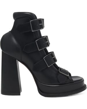McQueen Caged Buckle Strap Sandals - Black