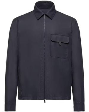 Moncler Leather Logo Cotton Blend Shirt - Blue
