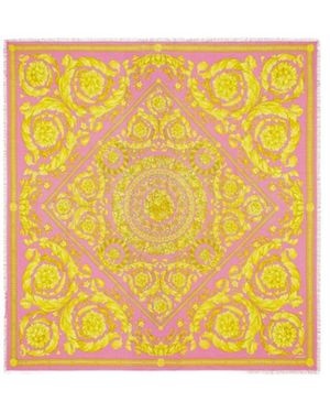 Versace Barocco-Print Frayed Scarf - Yellow