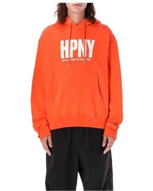 Heron Preston Logo Printed Drawstring Hoodie - Orange
