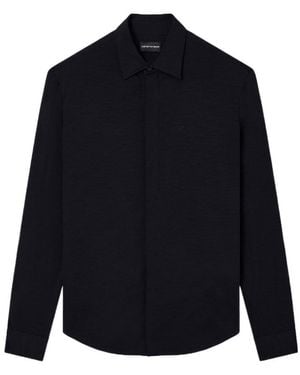 Emporio Armani Concealed-Fastening Wool Shirt - Blue