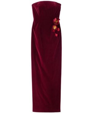 Oscar de la Renta Strapless Appliquéd Cotton-Blend Velvet Gown - Red