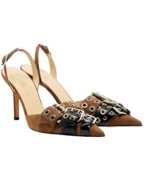 Mach & Mach Buckle Belt 95 Suede Slingback Pumps - Metallic