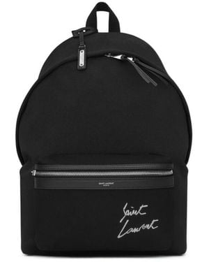 Saint Laurent City Logo-Embroidered Cotton Backpack - Black