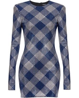 Balmain Gingham Rhinestone Dress - Blue