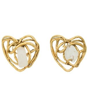 Saint Laurent Boucles Doreilles Cœur En Quartz Et Metal - Metallic