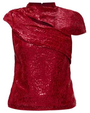 Self-Portrait Draped Lurex Blouse - Red