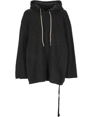 Rick Owens Drawstring Raw-Cut Hoodie - Black