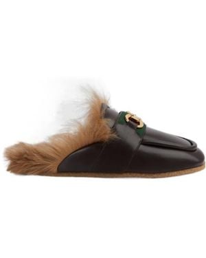 Gucci Horsebit Slip-On Sandals - Brown