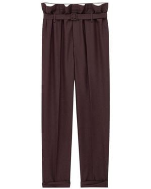Saint Laurent Belted Paper-Bag Trousers - Purple