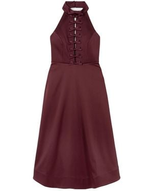 Rebecca Vallance Cutout Bow-Detailed Duchesse-Satin Halterneck Midi Dress - Purple