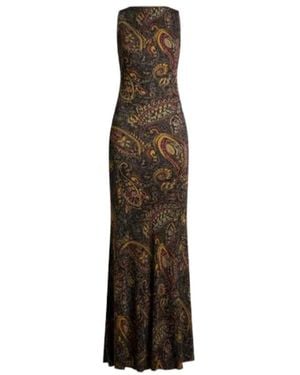 Etro Ribbed Long Dress With Floral Paisley-Motif - Natural