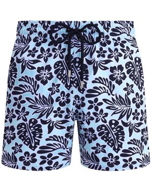 Vilebrequin Jungle Leaves Stretch Cropped Swim Shorts - Blue