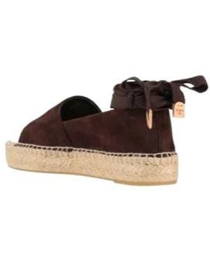 Tory Burch Lace-Up Round-Toe Straw Woven Shoes - Brown