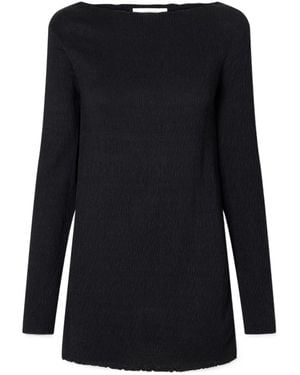 The Row Boat Neck Crinkled Tunic Top - Black