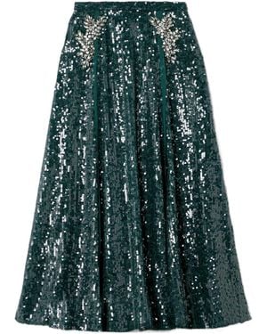 Erdem Embellished Sequined Chiffon Midi Skirt - Green