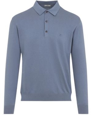 Etro Logo Embroidered Long-Sleeved Polo Shirt - Blue