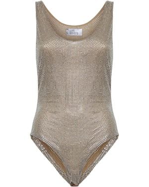 GIUSEPPE DI MORABITO Crystal Scoop-Neck Bodysuit - Brown