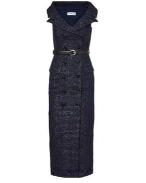 Self-Portrait Tie-Waist Tweed Midi Dress - Blue