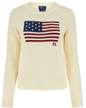 Polo Ralph Lauren Flag Intarsia Crewneck Jumper - White