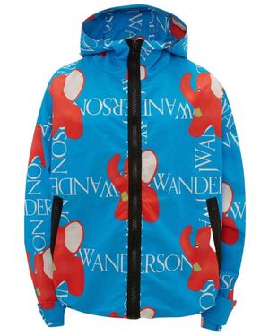 JW Anderson Jw Anderson Logo-Printed Zipped Hooded Jacket - Blue