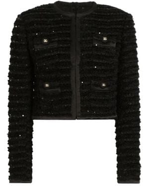 Dolce & Gabbana Sequin Embellished Single-Breasted Tweed Jacket - Black
