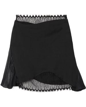 Victoria Beckham Pleated Lace And Chiffon-Trimmed Satin-Crepe Mini Skirt - Black