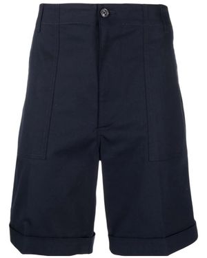 Moncler Pressed-Crease Cotton Shorts - Blue