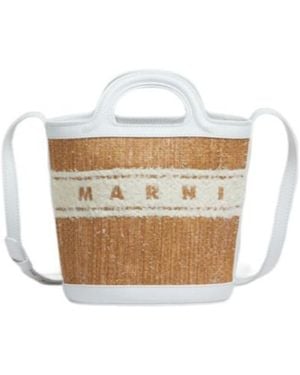 Marni Small Tropicalia Logo-Embroidered Drawstring Bucket Bag - White