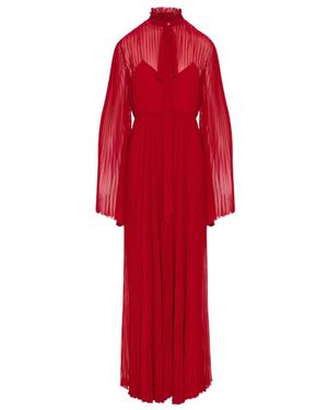 Gucci Pleated Pussy-Bow Long-Sleeved Maxi Dress - Red