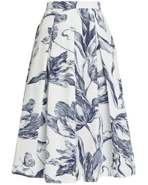 Erdem Floral Print Pleated Midi Skirt - Blue