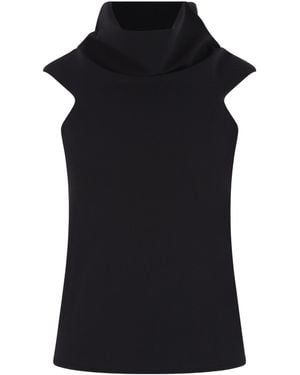 Quira Cowl-Neck Short-Sleeve Knitted Top - Black